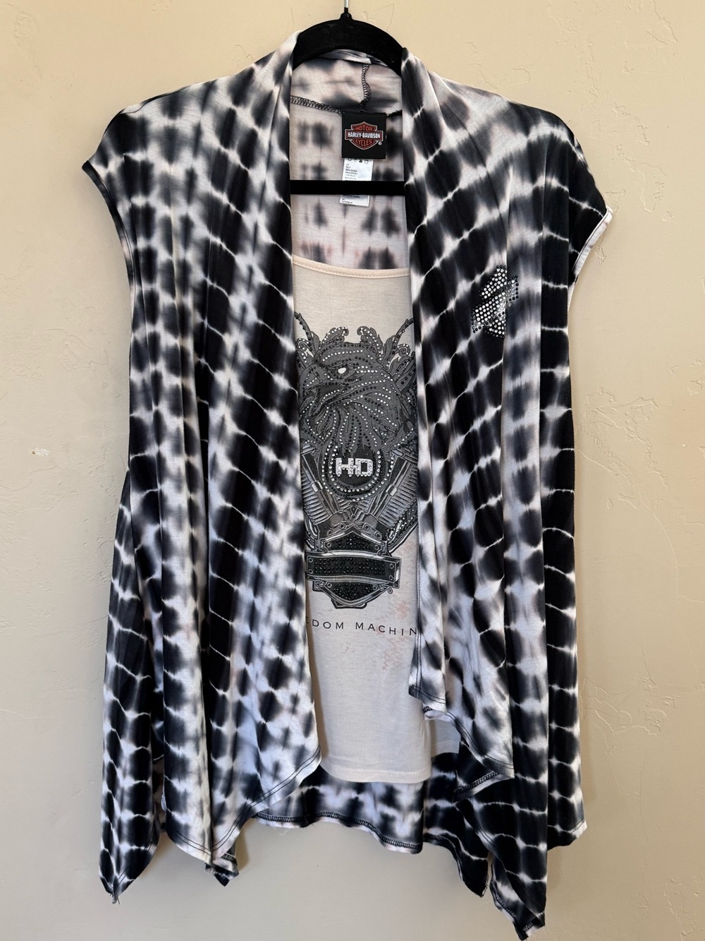 Harley Davidson Tie Dye Rhinestone Moto Open Front Cardigan Top S/M - Picture 2 of 11